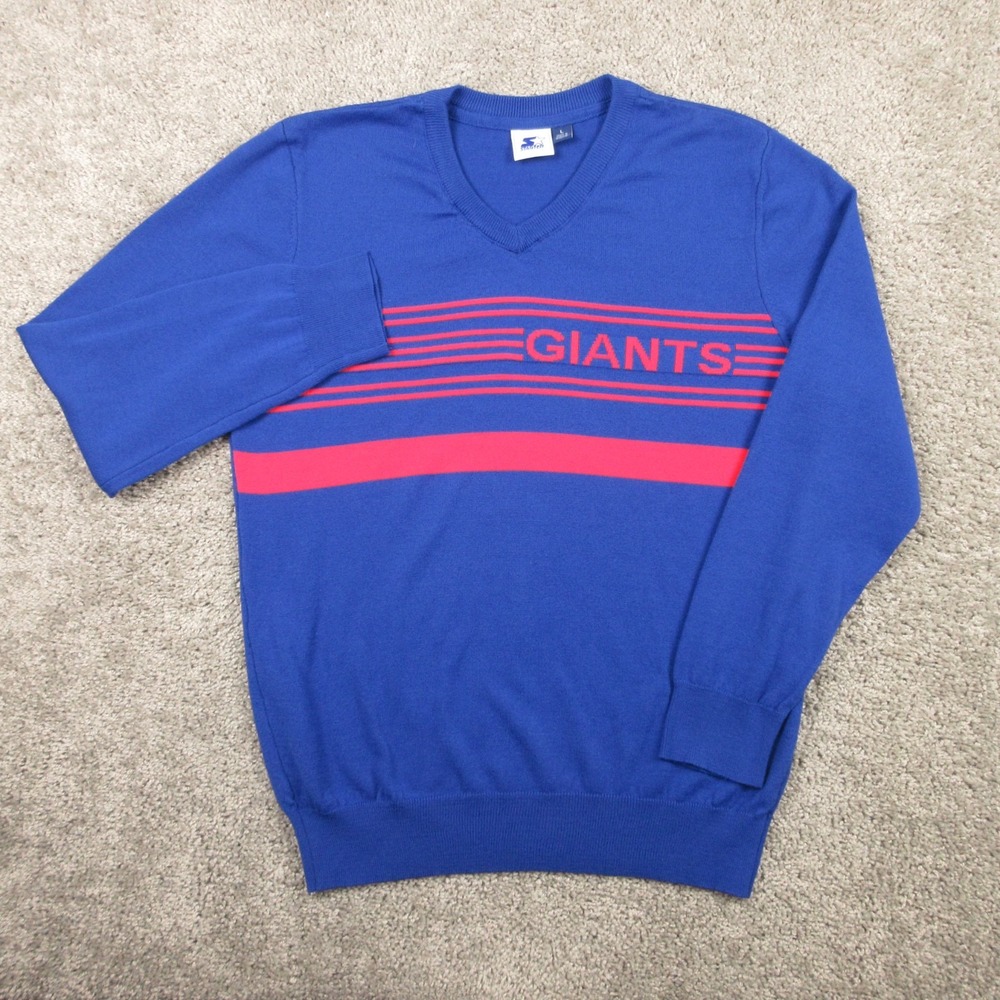 New York Giants Sweater Mens Large Blue V-Neck Knit Pullover Starter NFL Striped